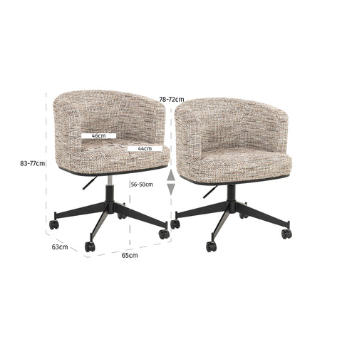 Eetkamerstoel Rochenne trendy naturel draaibaar met wielen