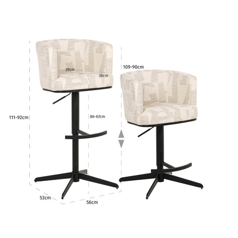 Draaibare barstoel Cheyenne beige graffic