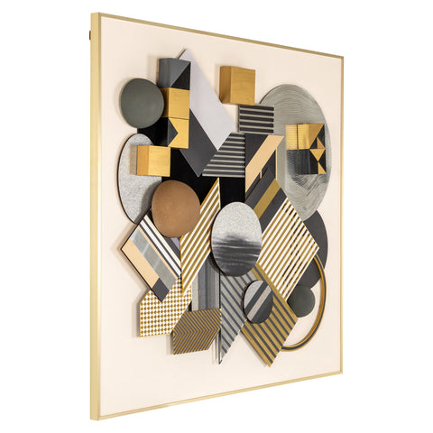 Wanddecoratie 3D Blok zwart/goud